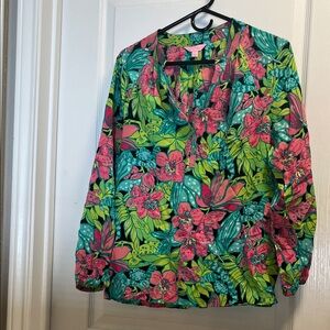 Lilly Pulitzer Vibrant Floral Blouse in Pink and Green